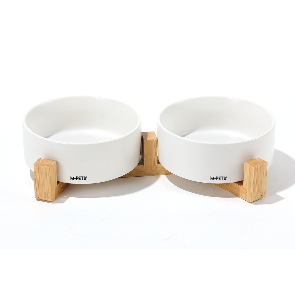 M-PETS OPERA Ceramic Bowls With Bamboo Stand White