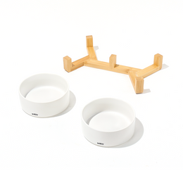 Load image into Gallery viewer, M-PETS OPERA Ceramic Bowls With Bamboo Stand White
