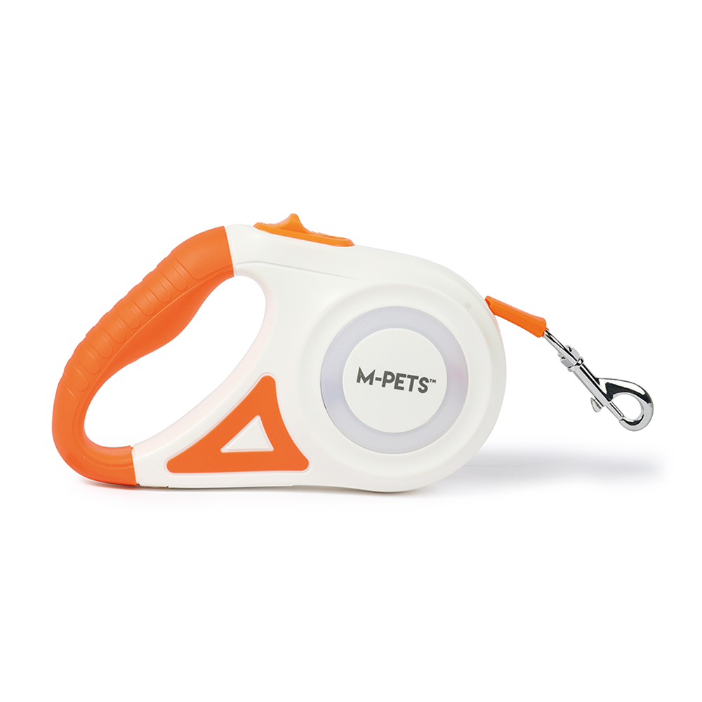 M-PETS Flash Retractable Leash White & Orange