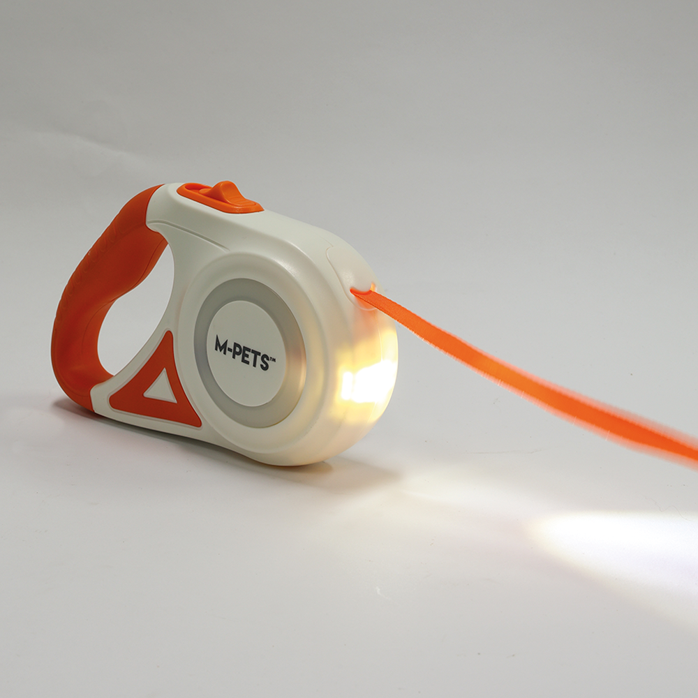 M-PETS Flash Retractable Leash White & Orange