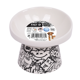 Load image into Gallery viewer, M-PETS Freestyle Tilt&#39;d Raised Ceramic Bowl Black &amp; White
