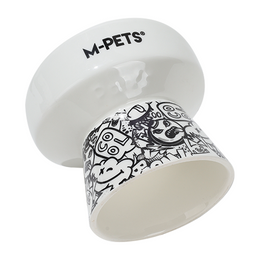 Load image into Gallery viewer, M-PETS Freestyle Tilt&#39;d Raised Ceramic Bowl Black &amp; White
