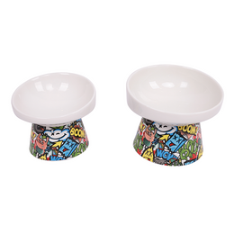 Load image into Gallery viewer, M-PETS Freestyle Tilt&#39;d Raised Ceramic Bowl Mixed Colors
