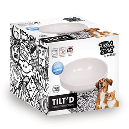 Load image into Gallery viewer, M-PETS Freestyle Tilt&#39;d Raised Ceramic Bowl Black &amp; White
