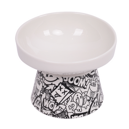 Load image into Gallery viewer, M-PETS Freestyle Tilt&#39;d Raised Ceramic Bowl Black &amp; White
