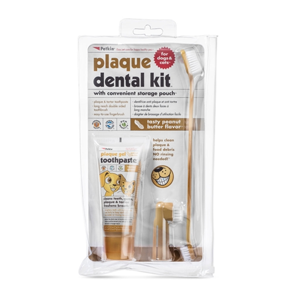 Petkin Plaque Dental Kit-Peanut Butter Flavor For Dog & Cat