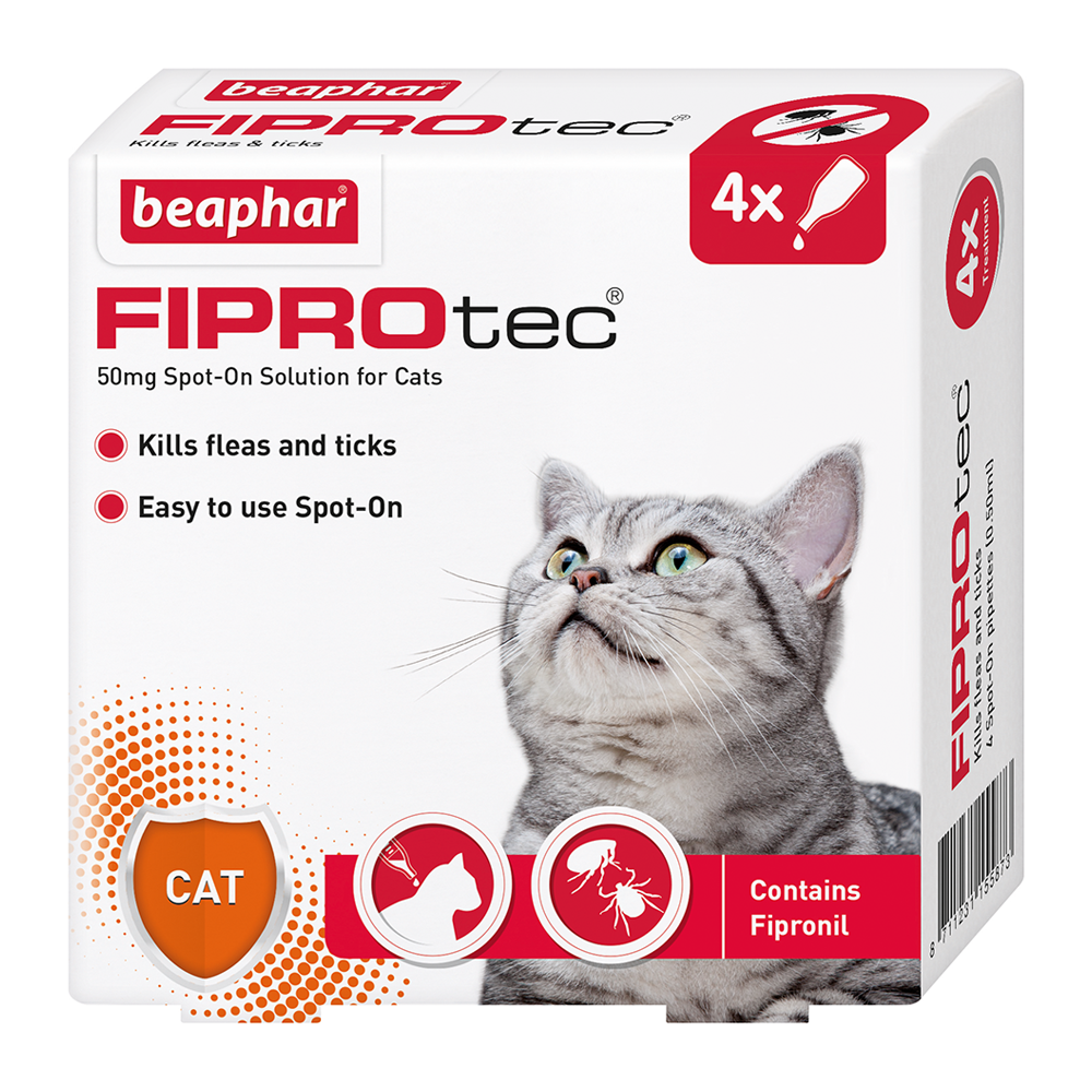 Beaphar Fiprotec Spot On Flea & Tick Treatment for Cats - 4 Pipettes