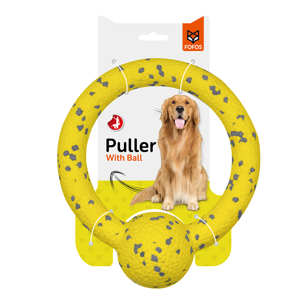 FOFOS Durable Puller with Ball Dog Toy Yellow