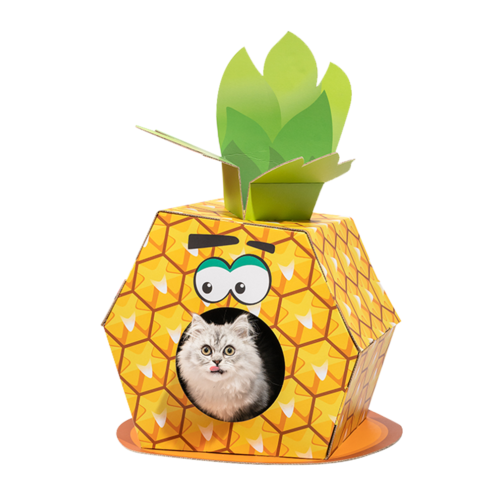 FOFOS Pineapple Cardboard Cat House with Scratching Pad