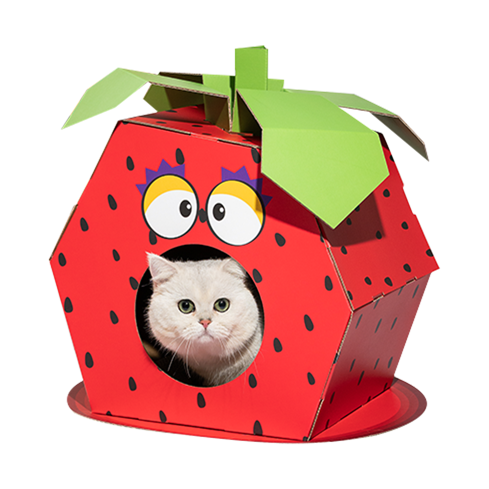 FOFOS Stawberry Cardboard Cat House with Scratching Pad