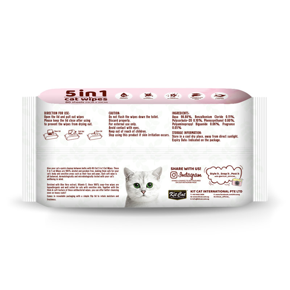 Kit Cat 5 in 1 Baby Powder Scented Cat Wipes