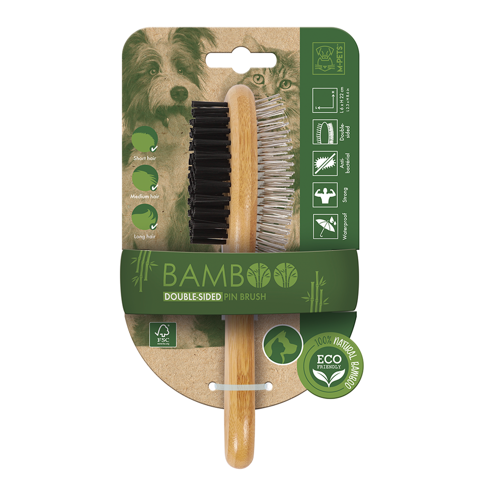 M-PETS Bamboo Double-Sided Pin Brush