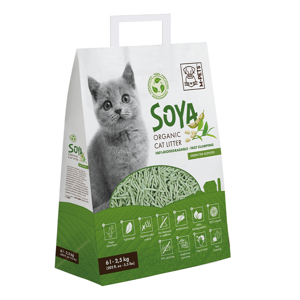 M-PETS Soya Organic Cat Litter Green Tea Scented - 100% Biodegradable