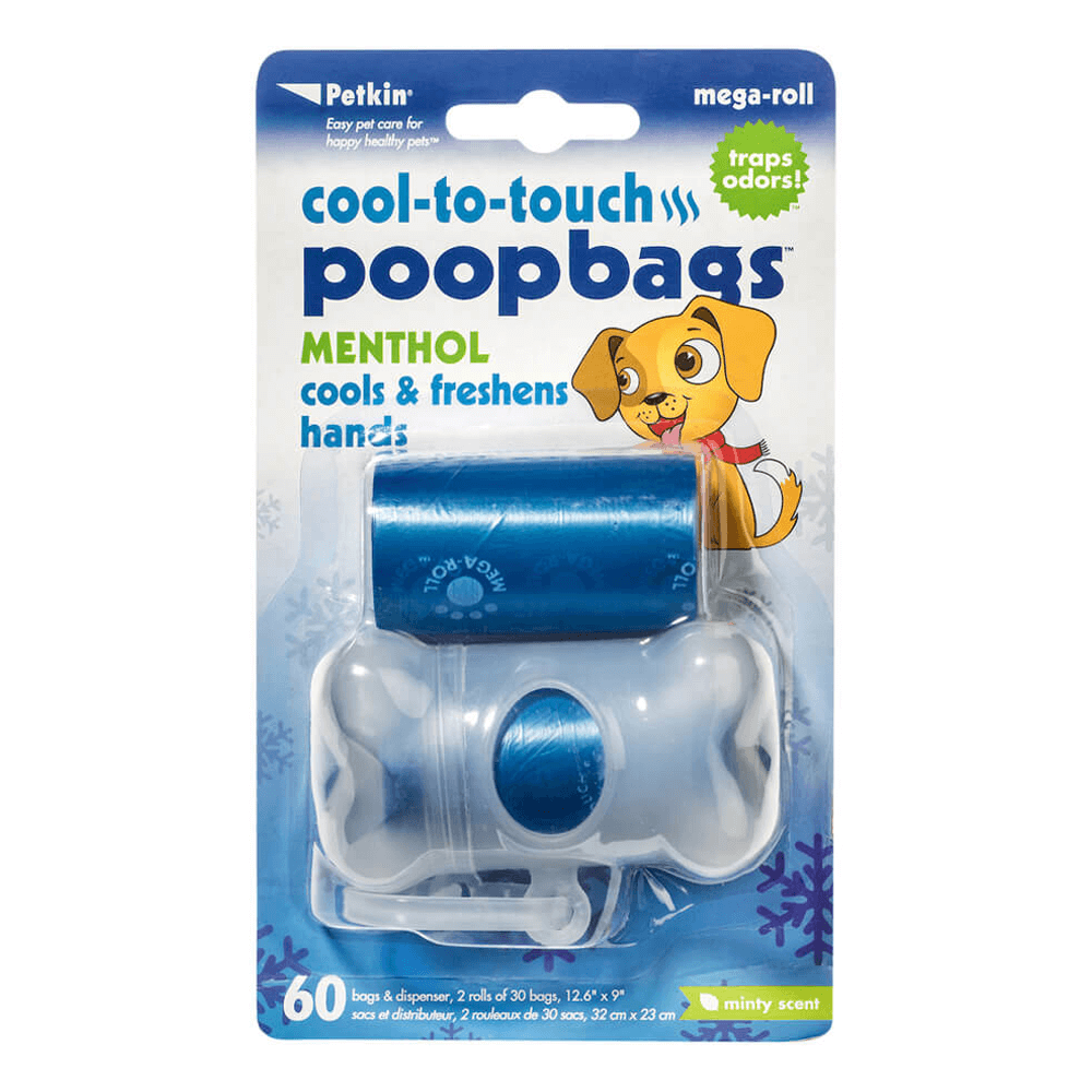 Petkin Cool to Touch Poop Bags Minty Scent with Dispender